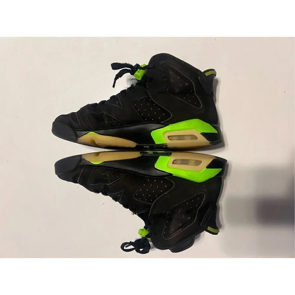 Nike Kids 5Y Air Jordan 6 Retro Sneakers Black Green Neon Basketball Shoes Gym
